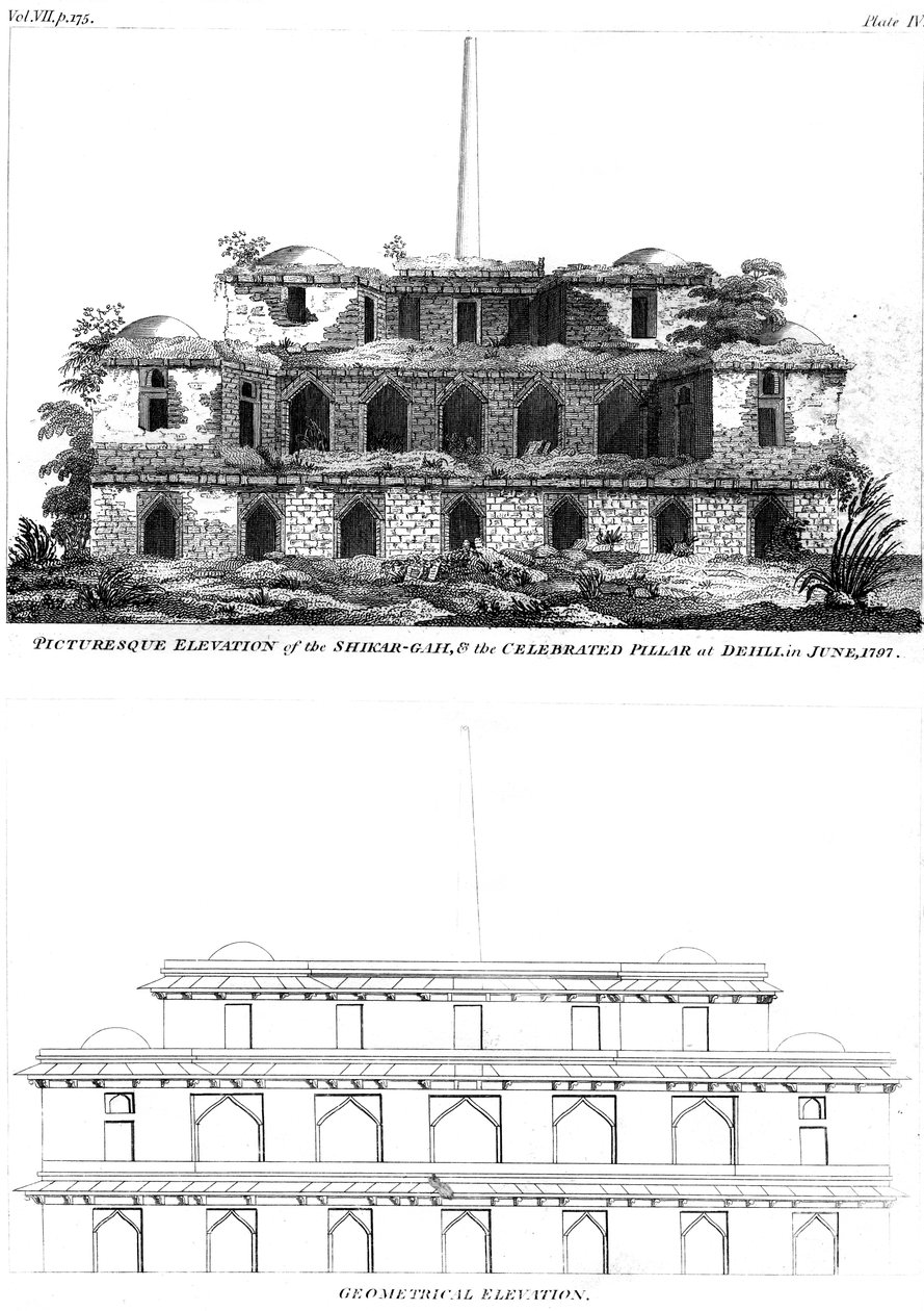 Elevazione pittoresca dello Shikar Gah e del celebre pilastro a Delhi, giugno 1797 1799 da Unbekannt