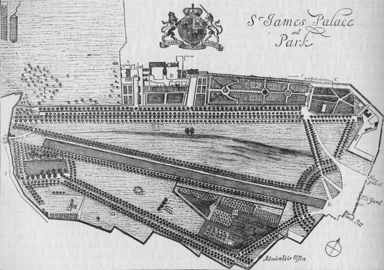 Piano del Palazzo e Parco di St James al tempo di Carlo II, c1700 1878 da Unbekannt