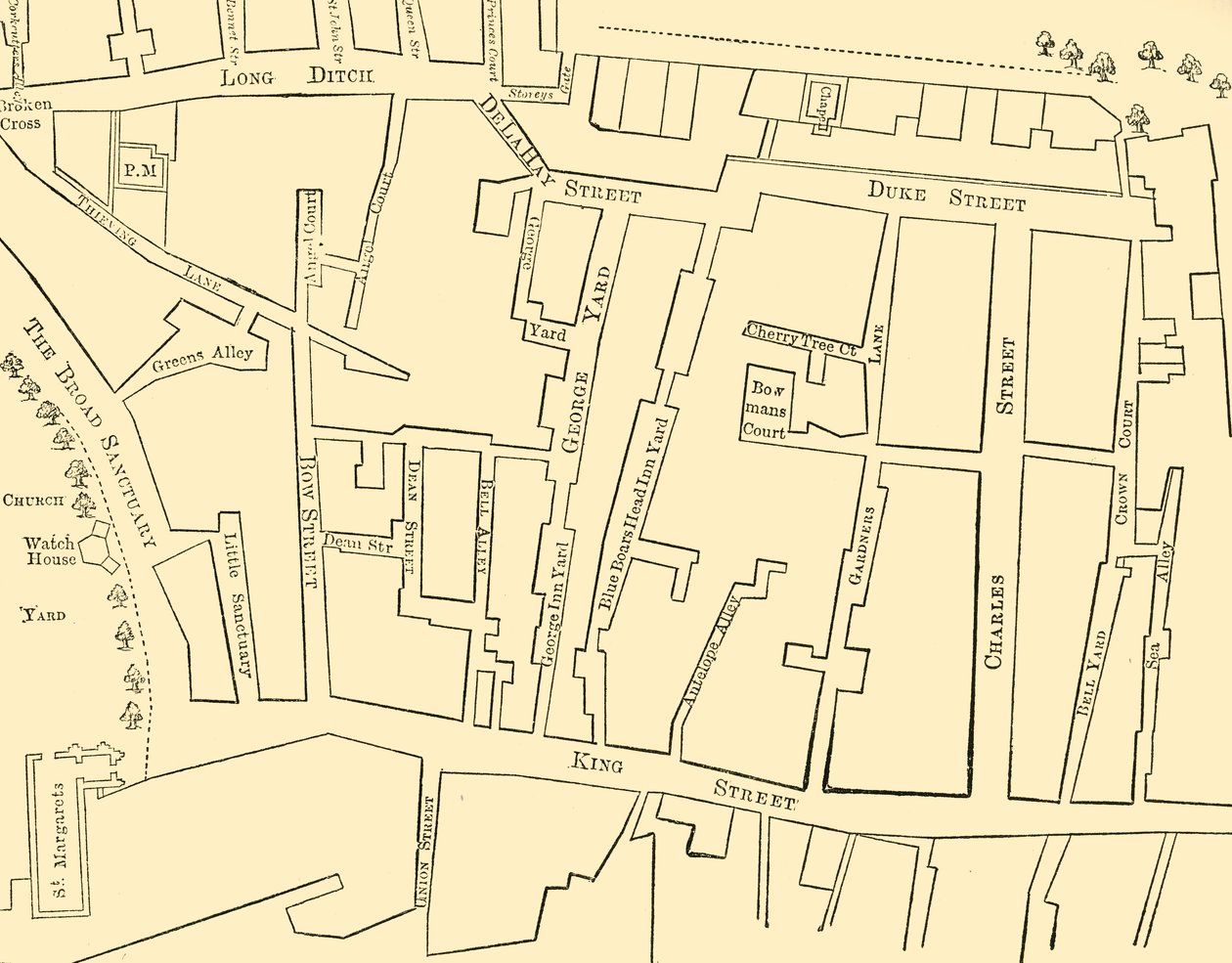 Piano di una parte di Westminster - Prima della costruzione di Great George Street da Unbekannt