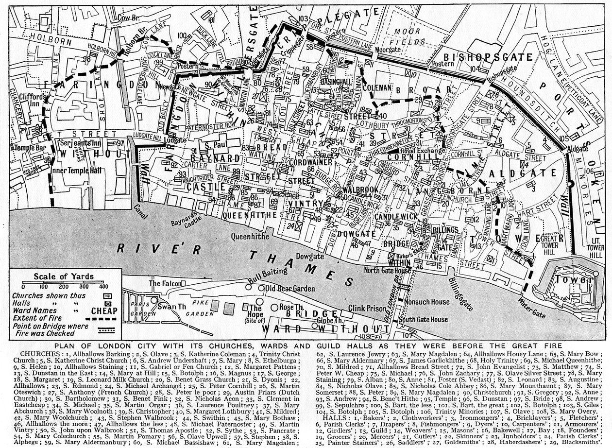 Piano della città di Londra che mostra chiese, quartieri e gilde, 1926-1927 da Unbekannt