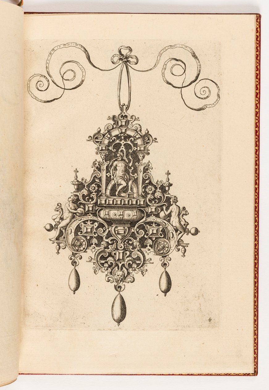 Piatto 4, da Monilium Bullarum Inauriumque Artificiocissimae Icones, Ioannis Collaert Opus Postremum (Disegni per Collane, Pendenti e Orecchini di Altissima Abilità, l