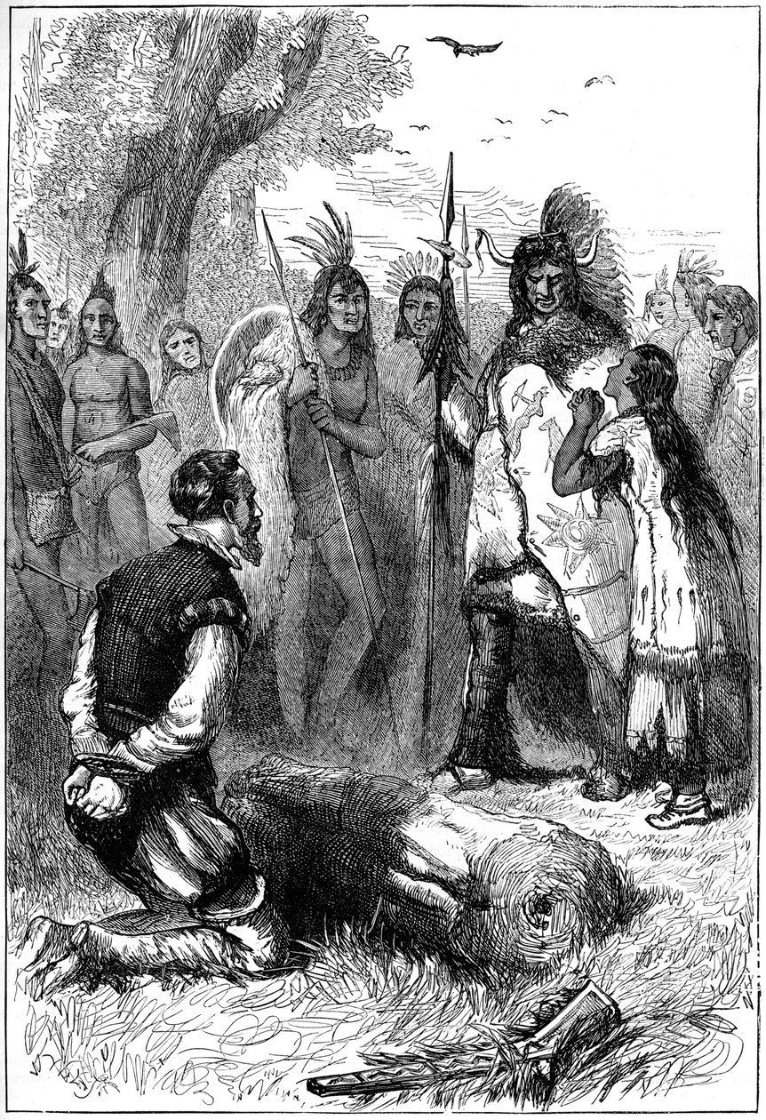 Pocahontas salva la vita al capitano Smith, 1607 c1880 da Unbekannt