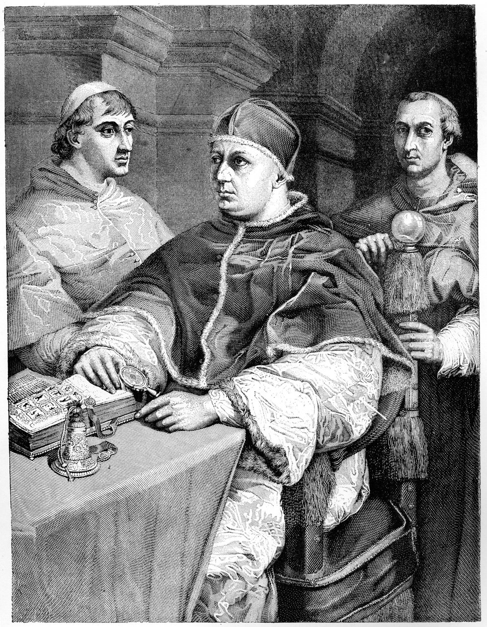Papa Leone X, Giulio de Medici il futuro Papa Clemente VII e il Cardinale de Rossi, 1882 da Unbekannt