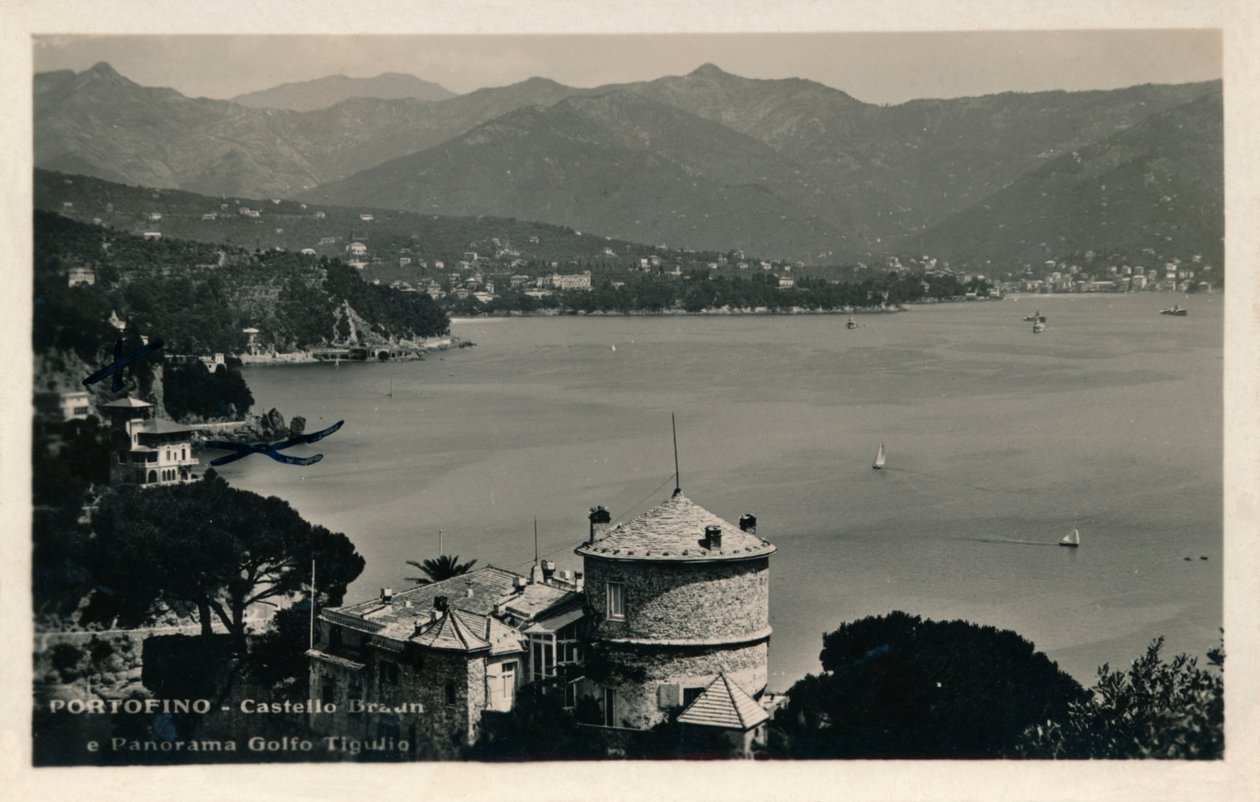 Portofino - Castello Brown e panorama del Golfo del Tigullio, c1900 da Unbekannt