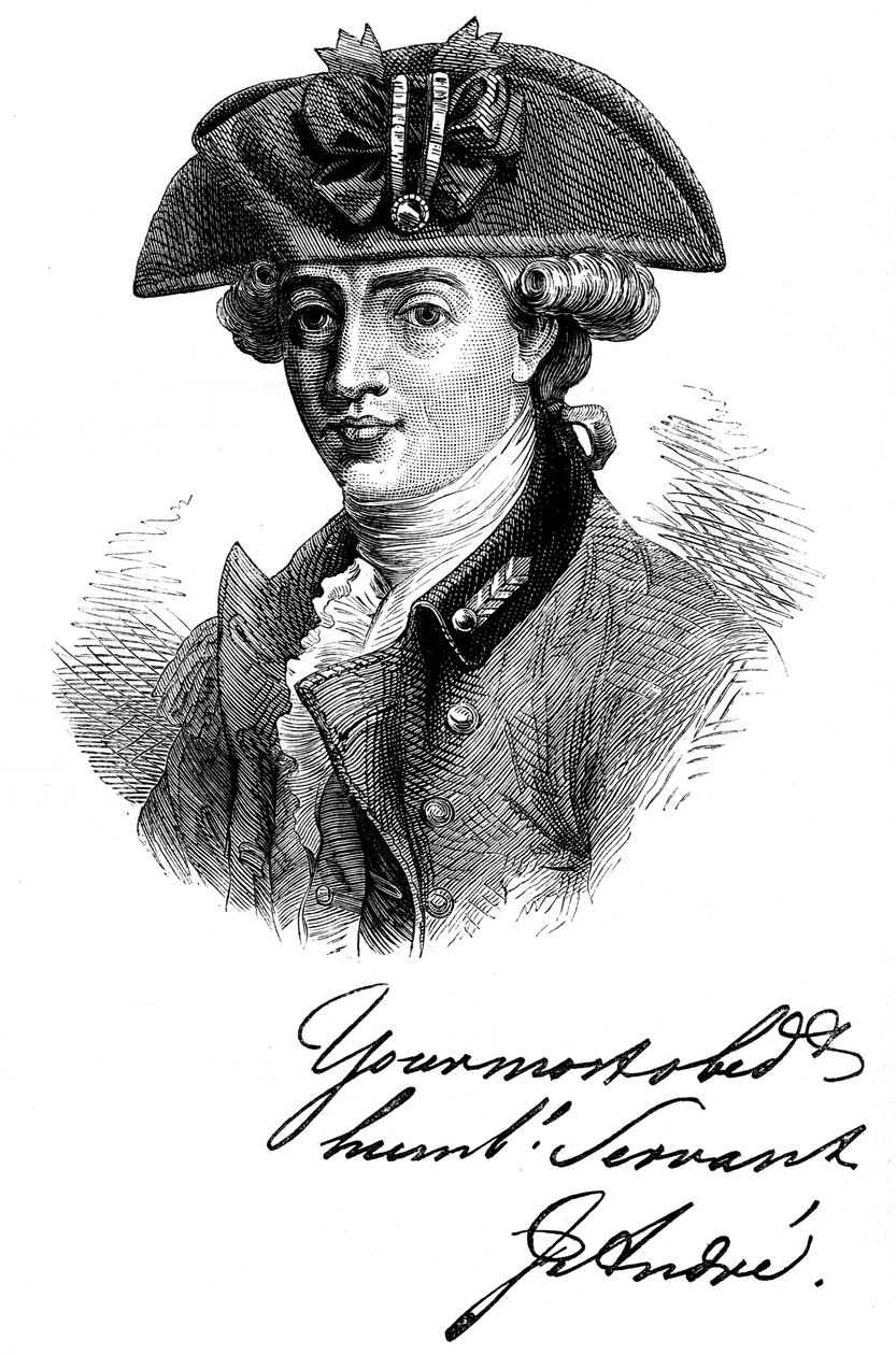 Ritratto e Autografo del Maggiore John Andre, Soldato e Spia Britannico del XVIII secolo, c1880 da Unbekannt