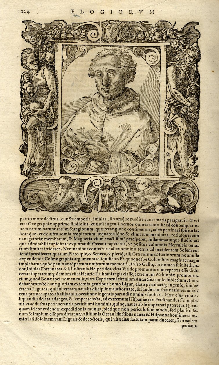 Ritratto di Cristoforo Colombo. Da Elogia virorum bellica virtute illustrium di Paolo Giovio da Unbekannt