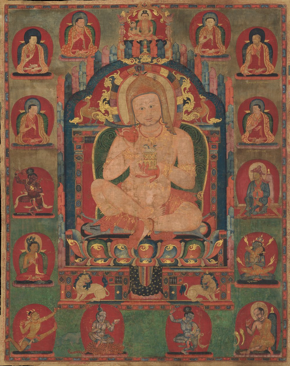 Ritratto di Jnanatapa Assistito da Lama e Mahasiddha, ca. 1350 da Unbekannt