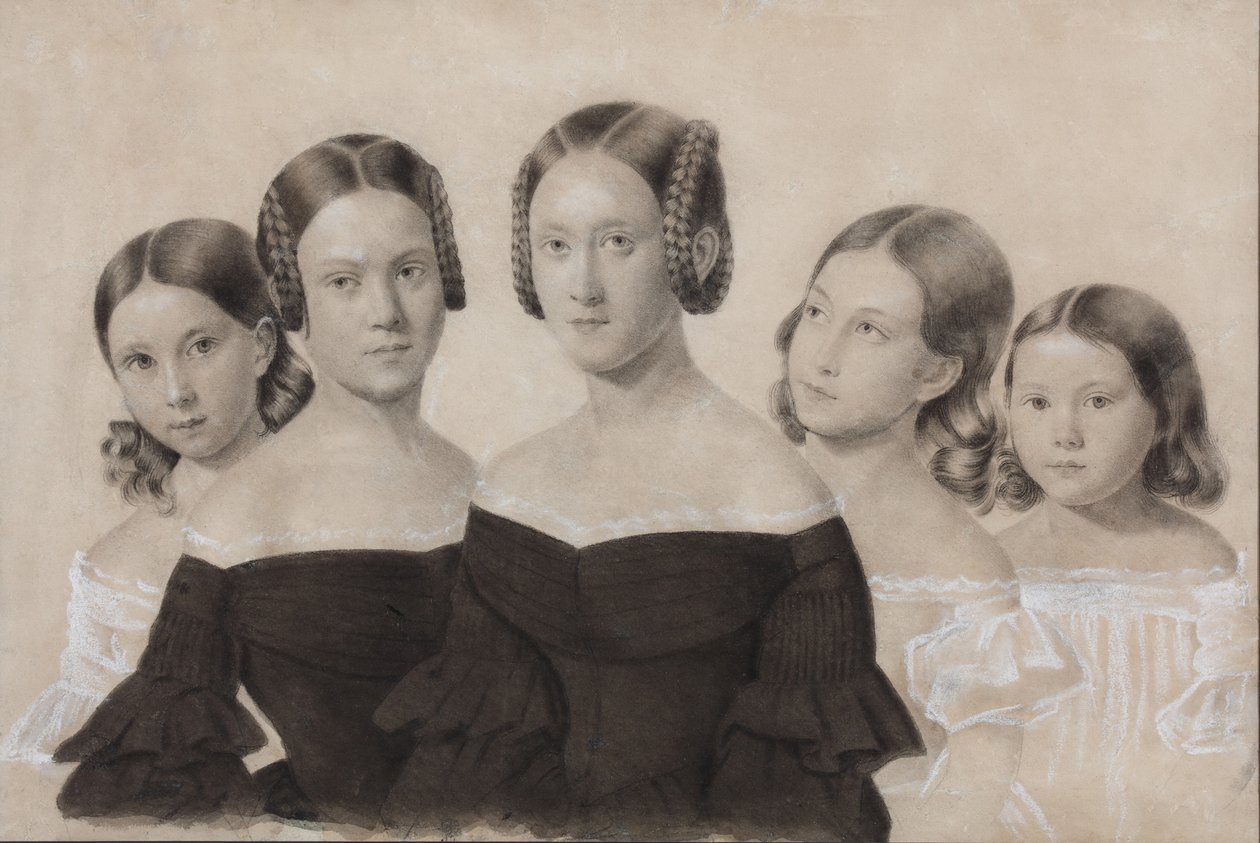 Ritratto delle sorelle Yelisaveta, Maria, Praskovya, Alexandra e Anna Dyakov, fine anni 1830 da Unbekannt