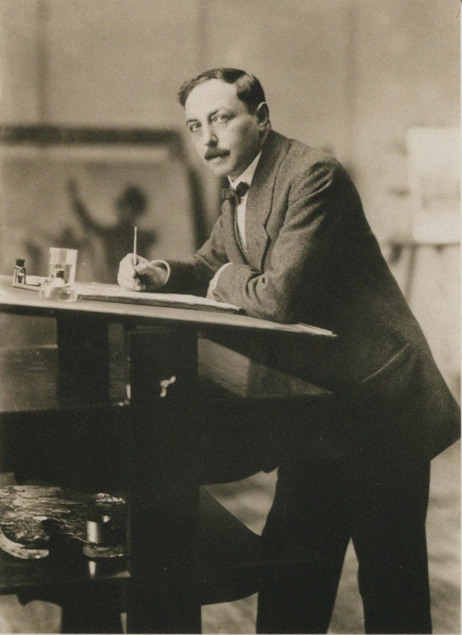 Ritratto di Thomas Theodor Heine 1867-1948 nel suo studio, c.1913 da Unbekannt