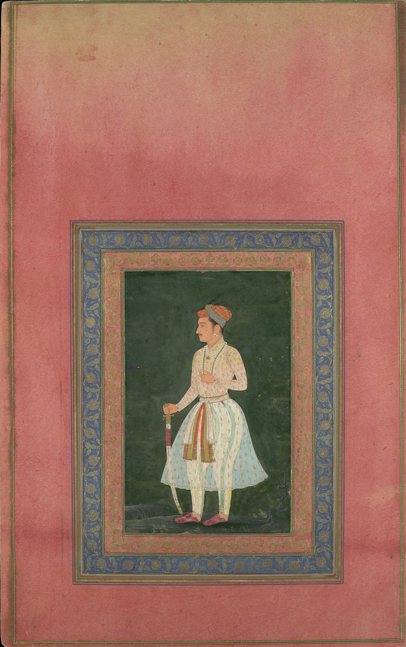 Ritratto di un nobile in costume bianco trasparente, foglio dall