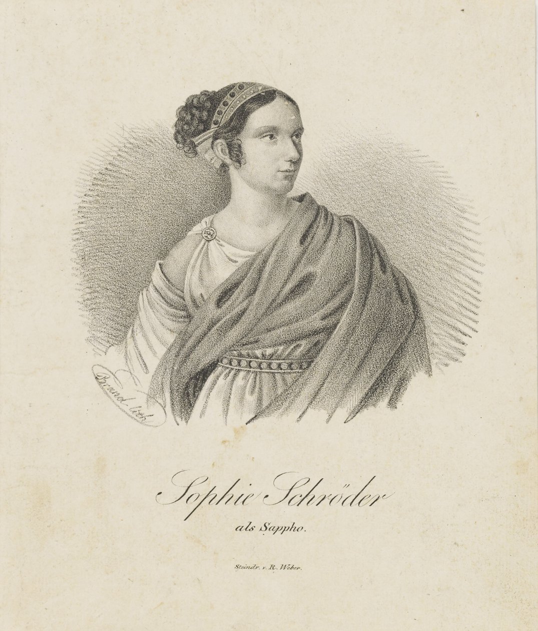 Ritratto della cantante e attrice Sophie Schröder 1781-1868 come Saffo, 1833 da Unbekannt