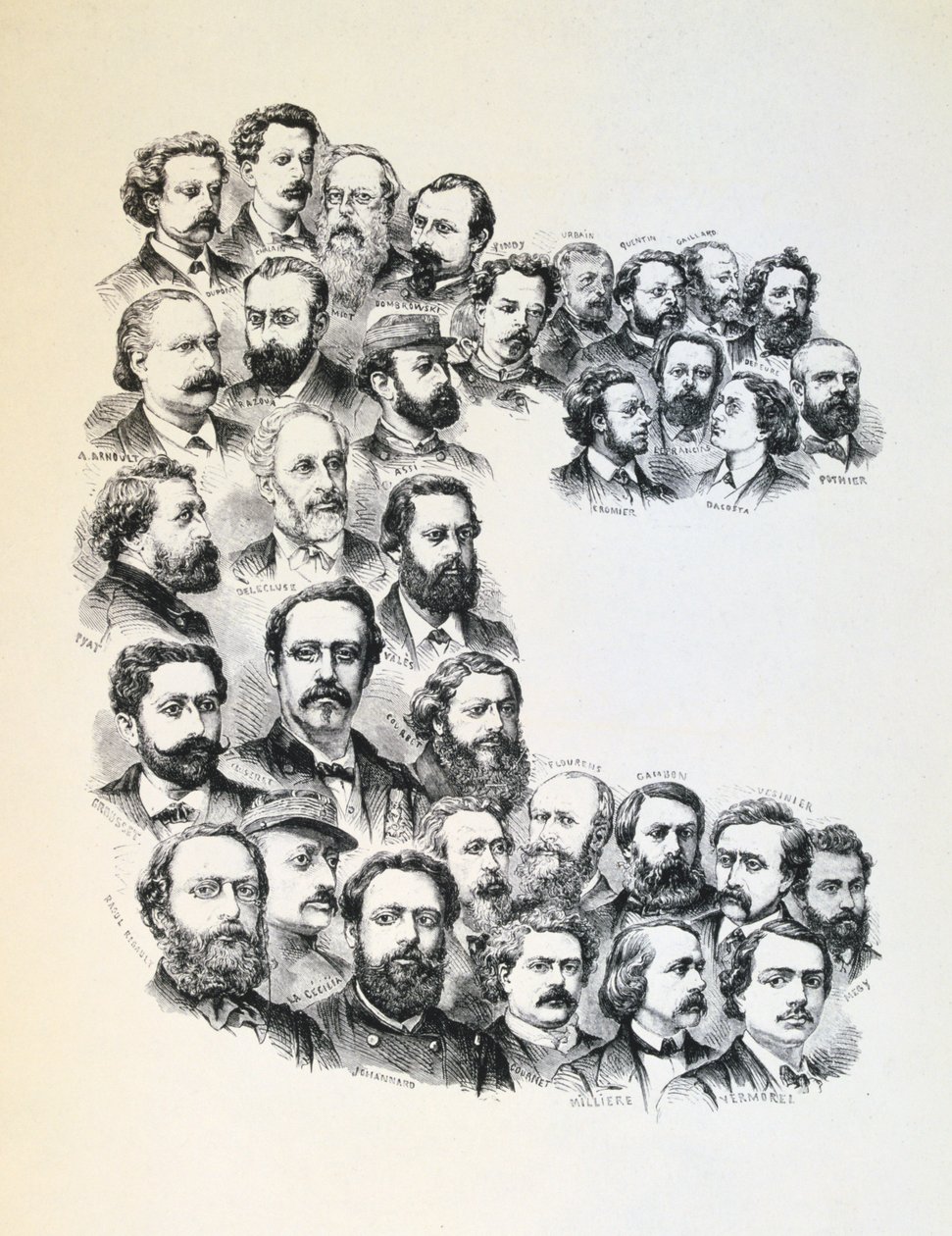 Poster con ritratti dei Comunardi, Comune di Parigi, 1871 da Unbekannt