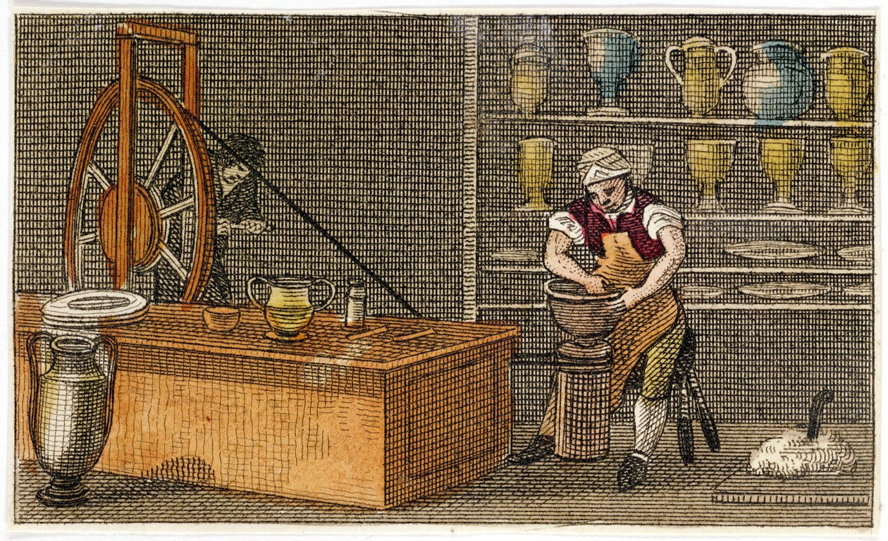 Vasaio al lavoro nella fabbrica Wedgwoods Etruria, Hanley, Staffordshire, c1830 da Unbekannt