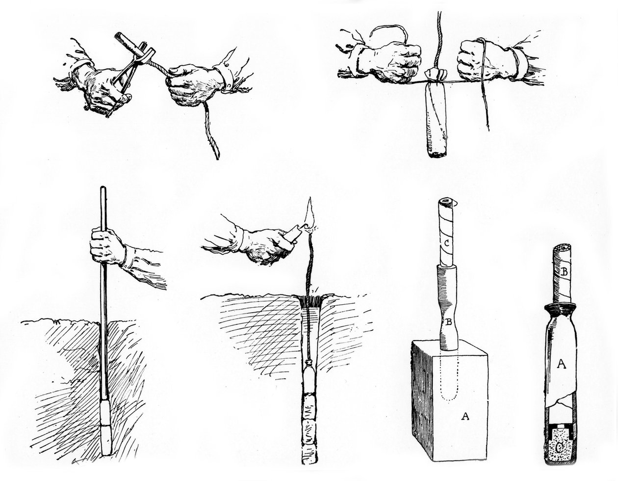 Preparazione e impostazione di una carica di dinamite, Parigi, 1890 da Unbekannt