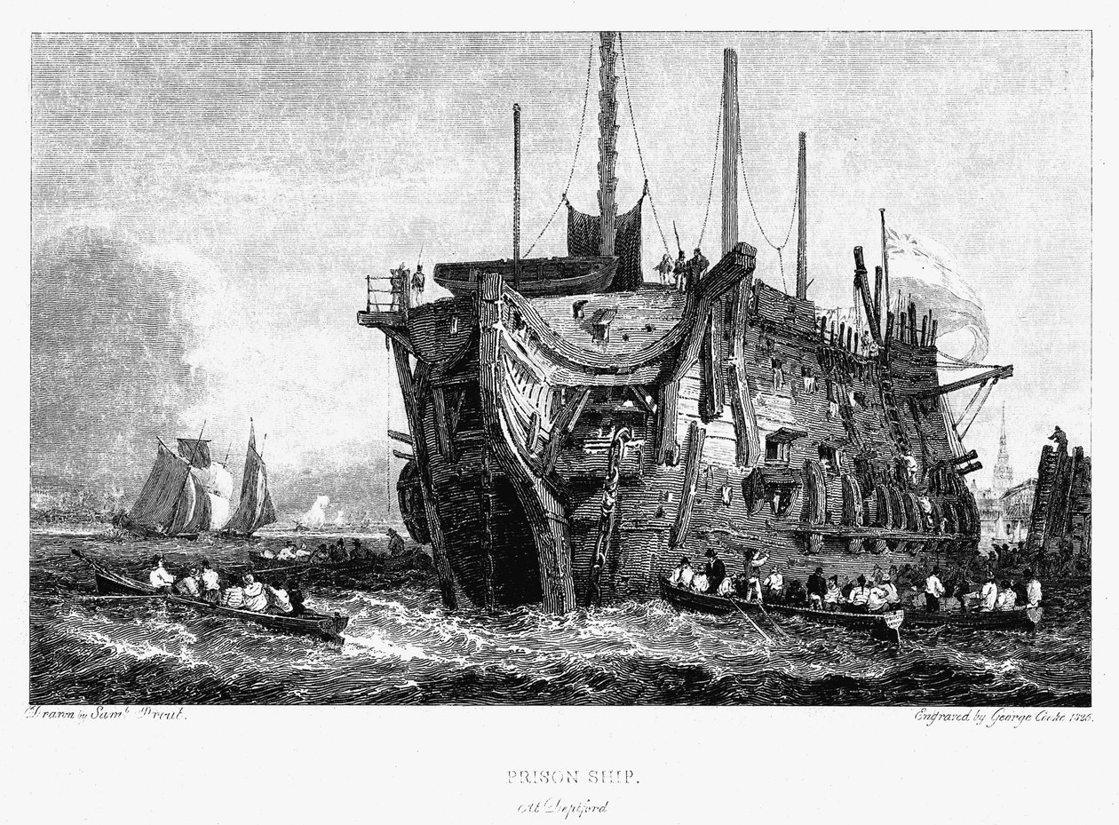 Prigione galleggiante a Deptford, Londra, c1826 da Unbekannt