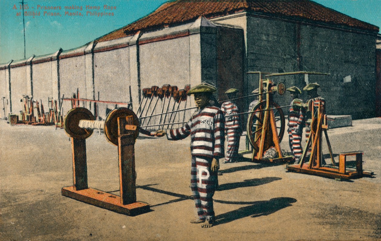 Prigionieri che fanno corde di canapa nella prigione di Billbid, Manila, Filippine, c1900 da Unbekannt