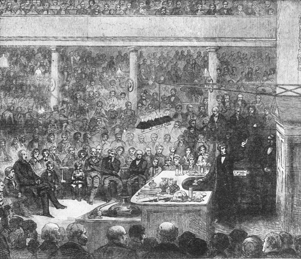 Professor Faraday che tiene una lezione al Royal Institute...1856, 1901 da Unbekannt