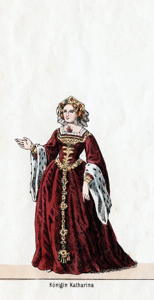 Regina Caterina, costume per il dramma di Shakespeare, Enrico VIII, XIX secolo da Unbekannt