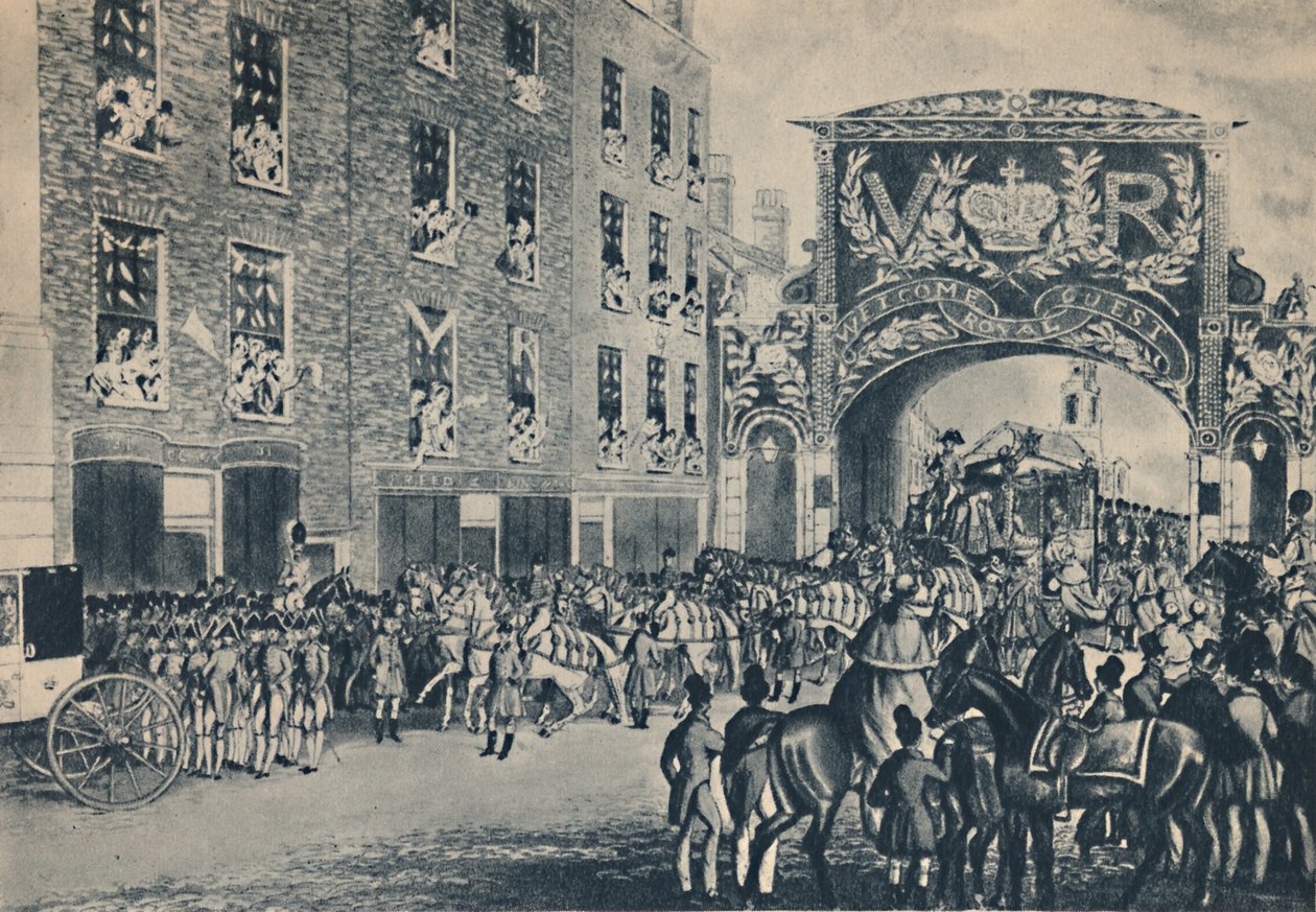 Ingresso della Regina Vittoria nella città sulla sua strada verso la Guildhall, 9 novembre 1837, 1948 da Unbekannt