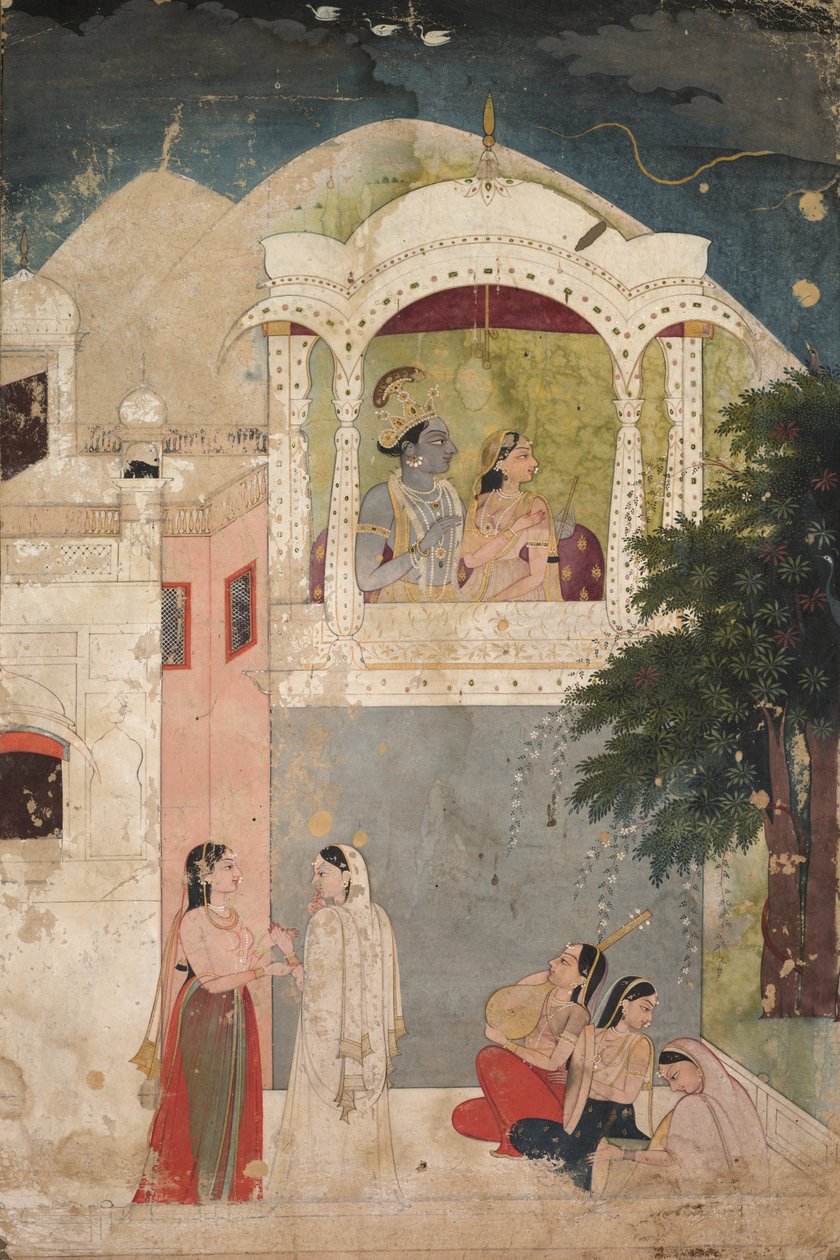 Radha e Krishna seduti su un balcone, c. 1760 da Unbekannt