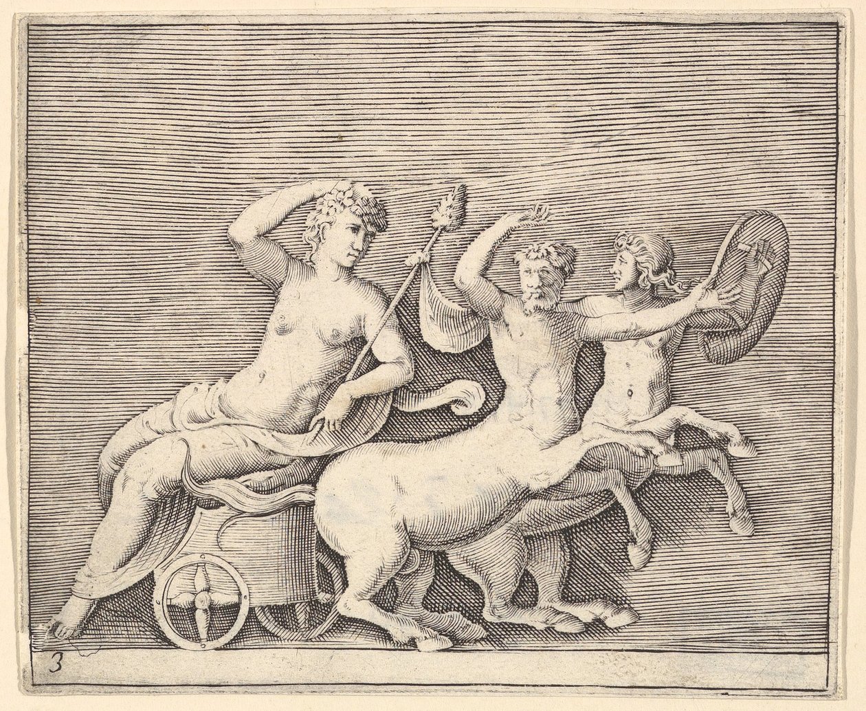 Figura femminile reclinata su un carro trainato da due centauri, pubblicato ca. 1599-1622 da Unbekannt
