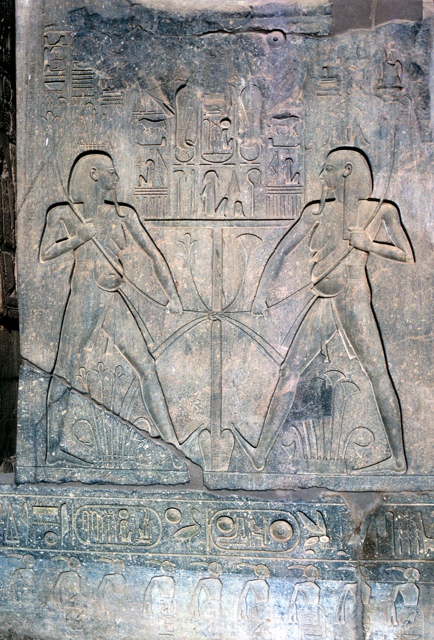Rilievo di due figure del dio Hapy del Nilo, Tempio sacro ad Amun Mut & Khons, Luxor, Egitto da Unbekannt