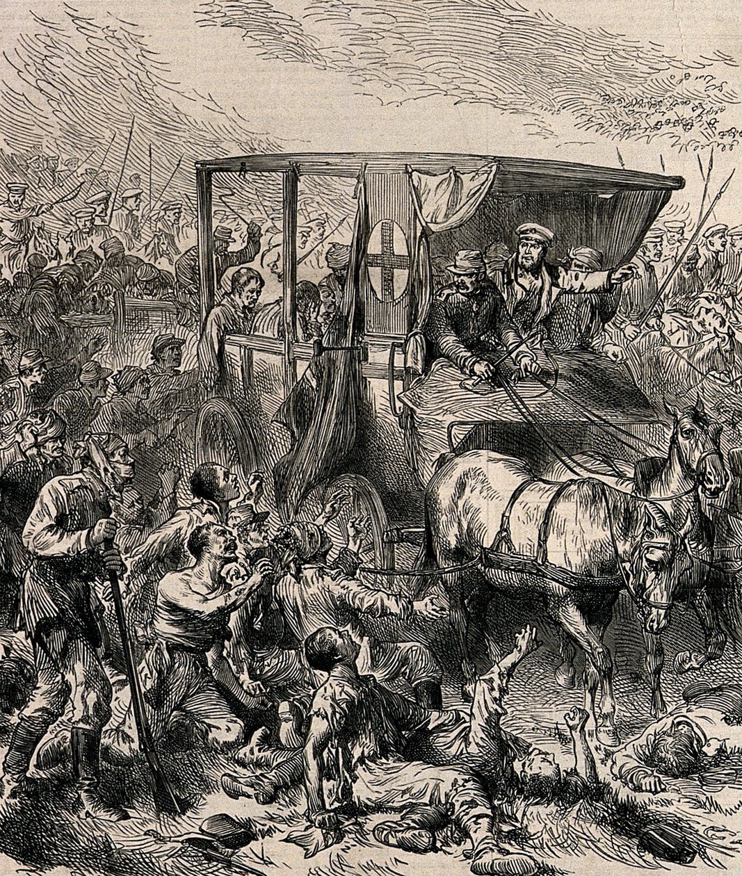 Salvataggio dei soldati russi feriti dal campo di battaglia, ca 1878 da Unbekannt