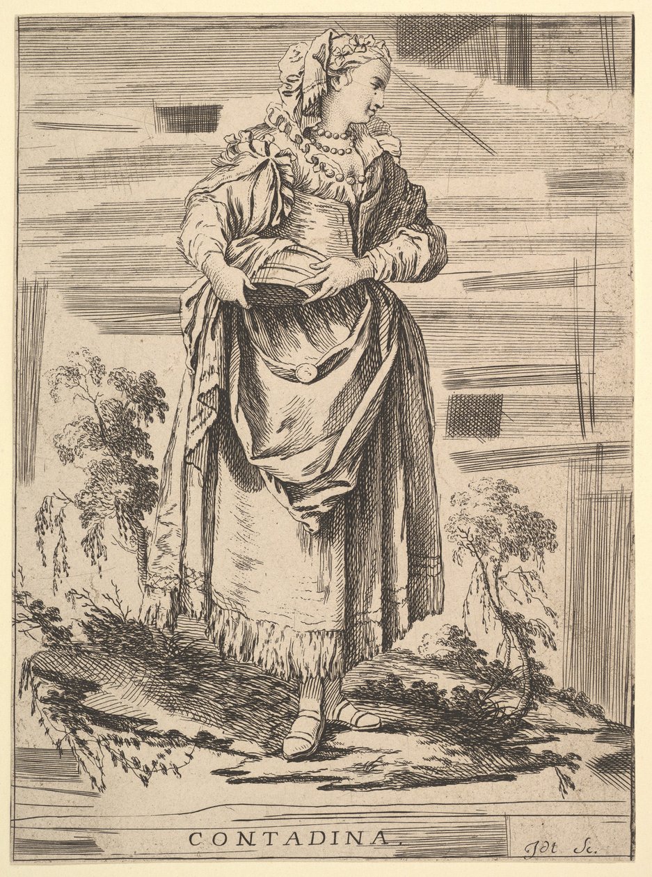 Copia inversa di Contadina, Recueil de diverses figures étrangères Inventées par F...., XVIII secolo da Unbekannt