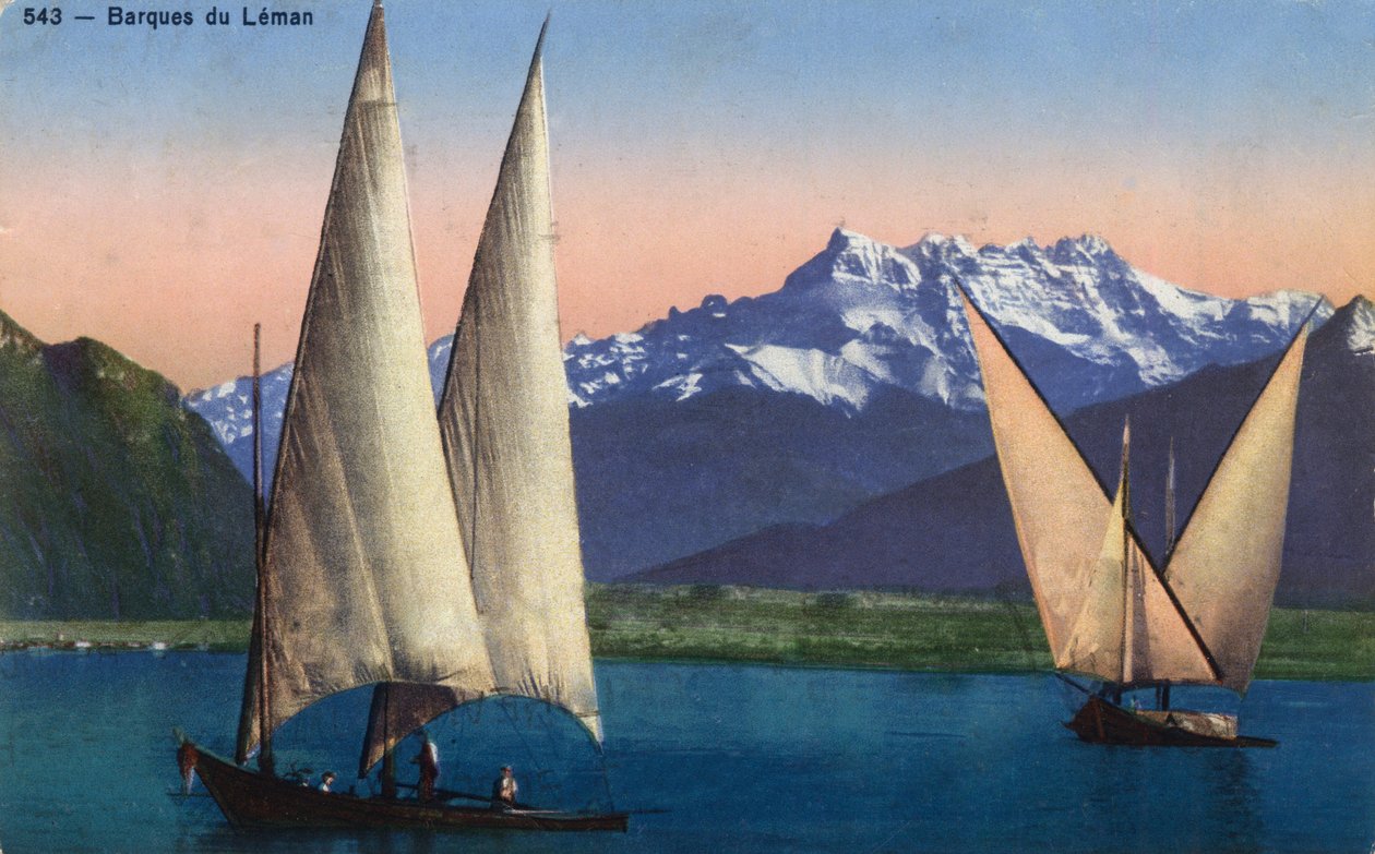 Rodano Alpi, Alta Savoia (74): barche sul Lago Lemano (Lago di Ginevra) - Cartolina datata 1938 da Unbekannt