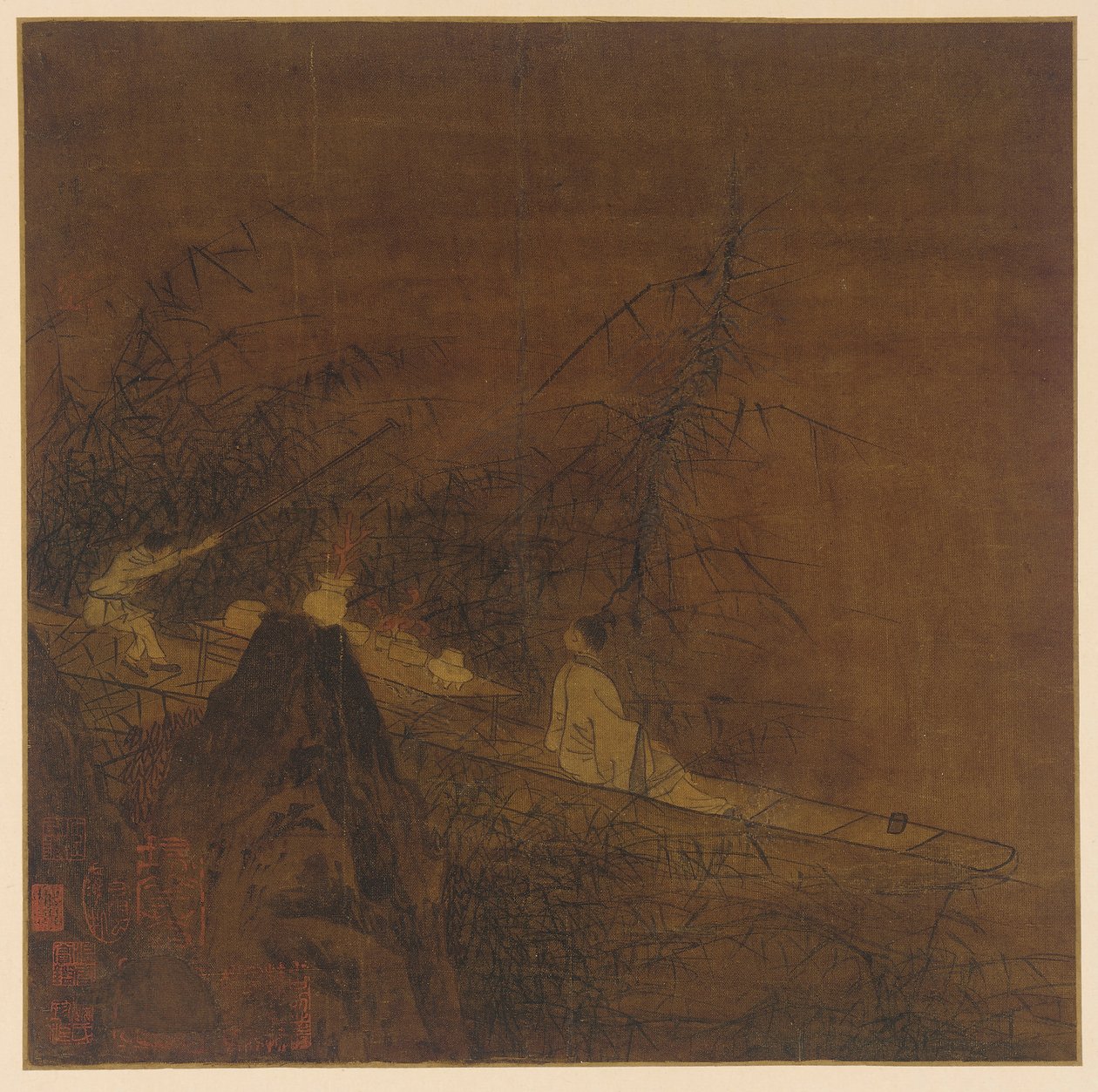 Scena fluviale: una barca tra bambù selvatici, Dinastia Ming, 1368-1644 da Unbekannt