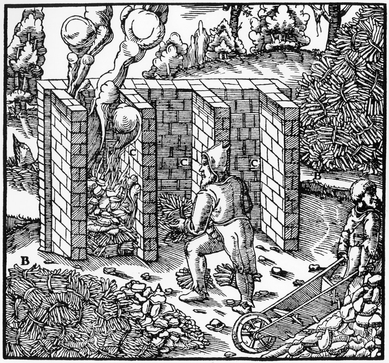 Arrostimento del minerale di rame in una fornace da Unbekannt