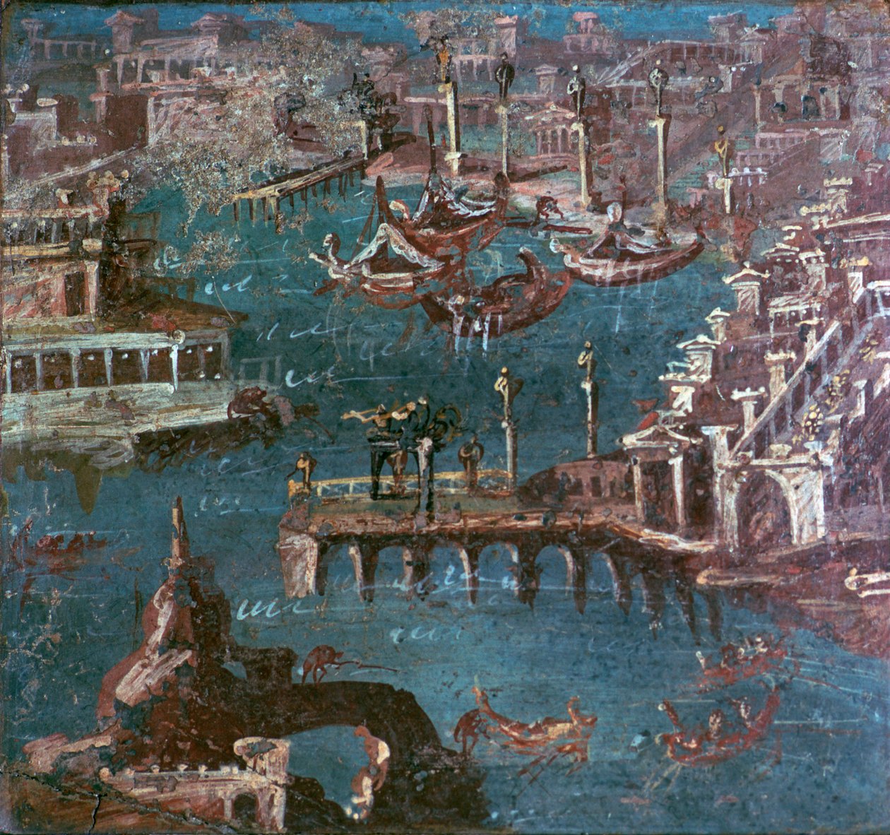 Pittura murale romana di una scena di porto da Unbekannt