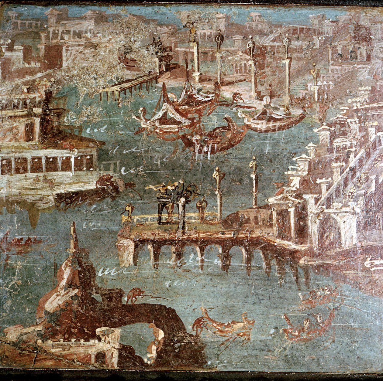 Affresco romano di una scena portuale, Stabiae, vicino a Pompei, Italia da Unbekannt