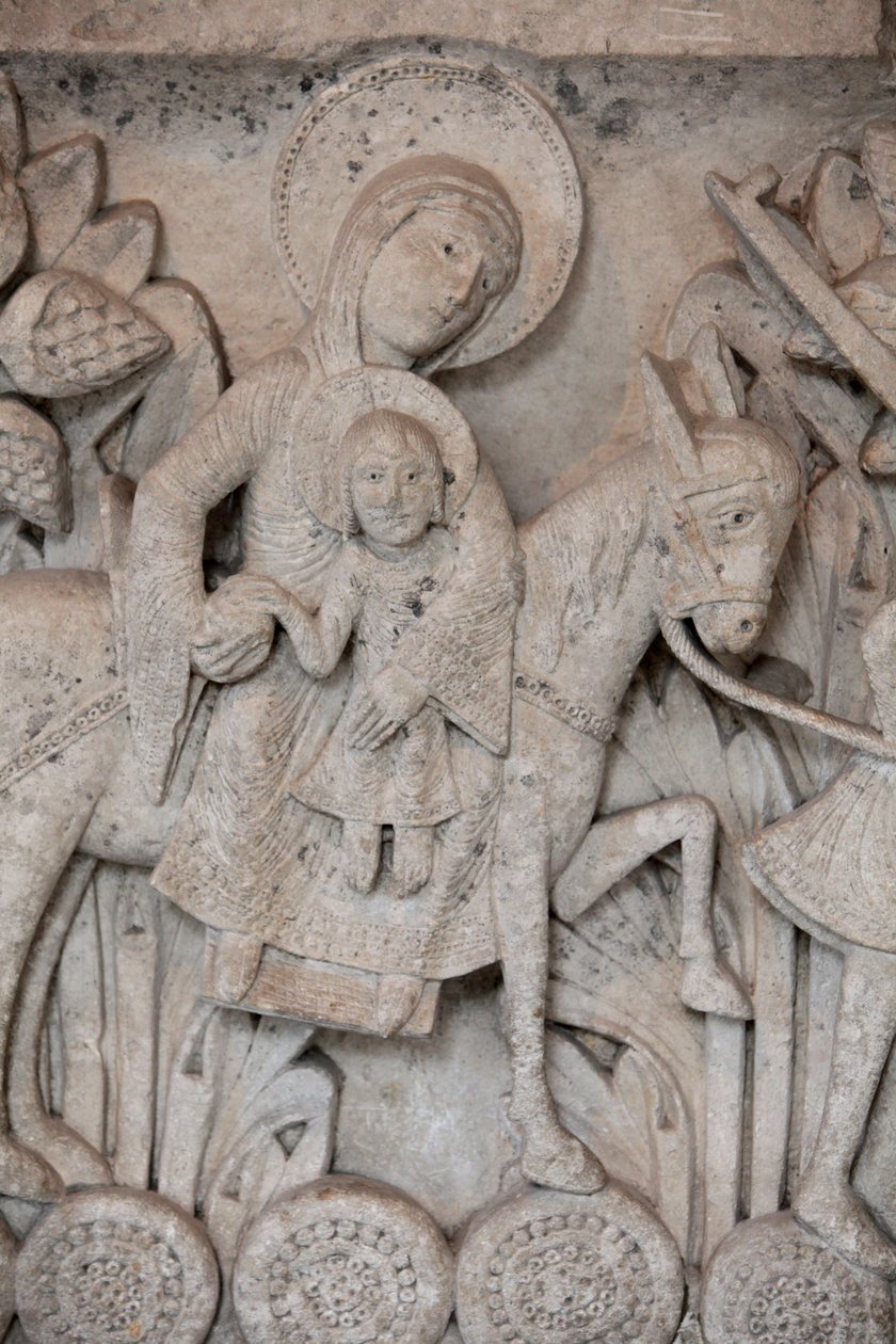Bassorilievo romanico dal capitello della Cattedrale di Autun raffigurante la Fuga in Egitto, Autun, Francia da Unbekannt