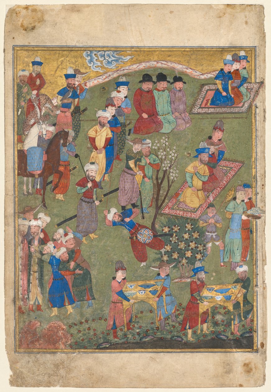 Festa reale in un giardino recto dal frontespizio a doppia pagina di uno Shahnama, 1444 da Unbekannt