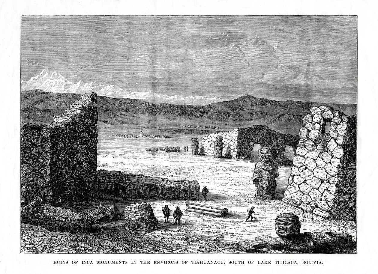 Rovine dei monumenti Inca nei dintorni di Tiahuanacu, a sud del lago Titicaca, Bolivia, 1877 da Unbekannt