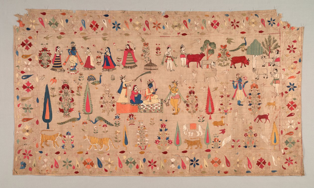 Rumal decorato con scene della vita di Krishna, 1700s da Unbekannt