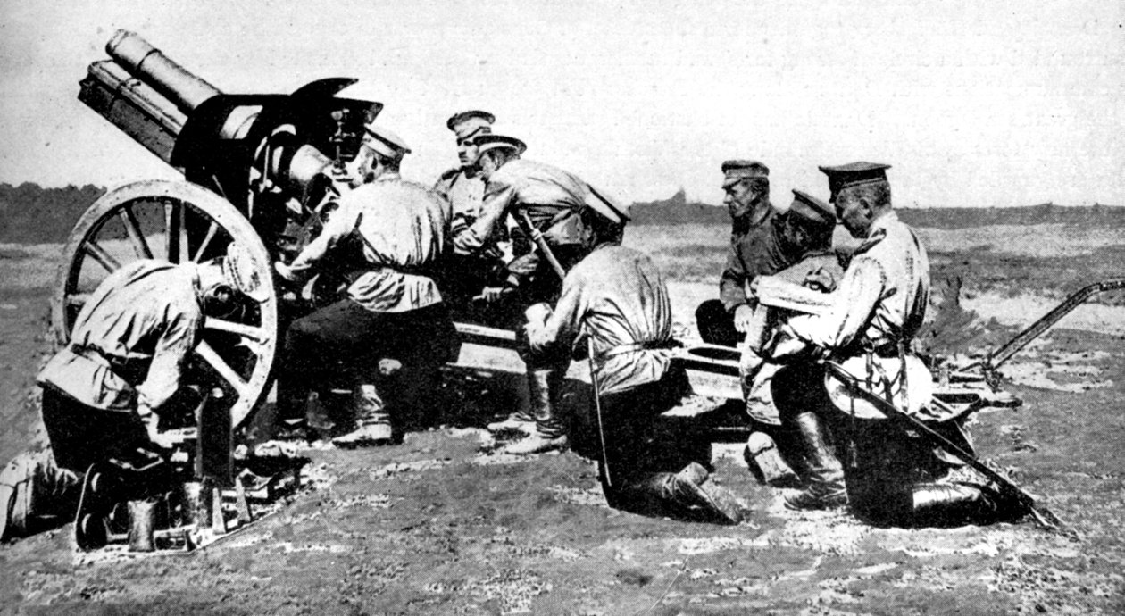 Obice russo in esercitazione di tiro, Prima Guerra Mondiale, 1914 da Unbekannt