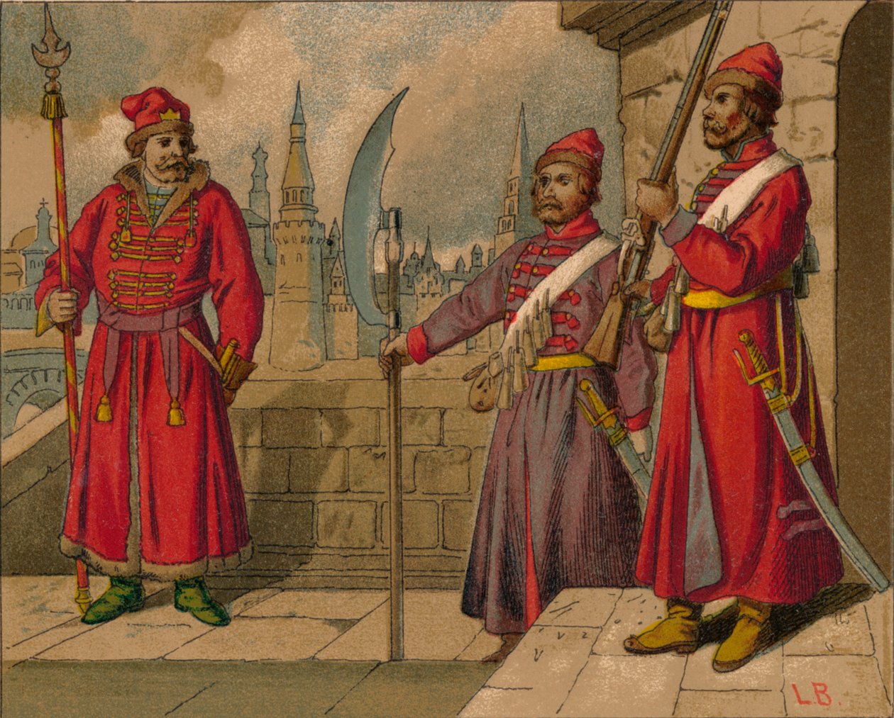 Strelitzi russi e guardie turche del XVII secolo - Ufficiale, soldati, XIX secolo da Unbekannt