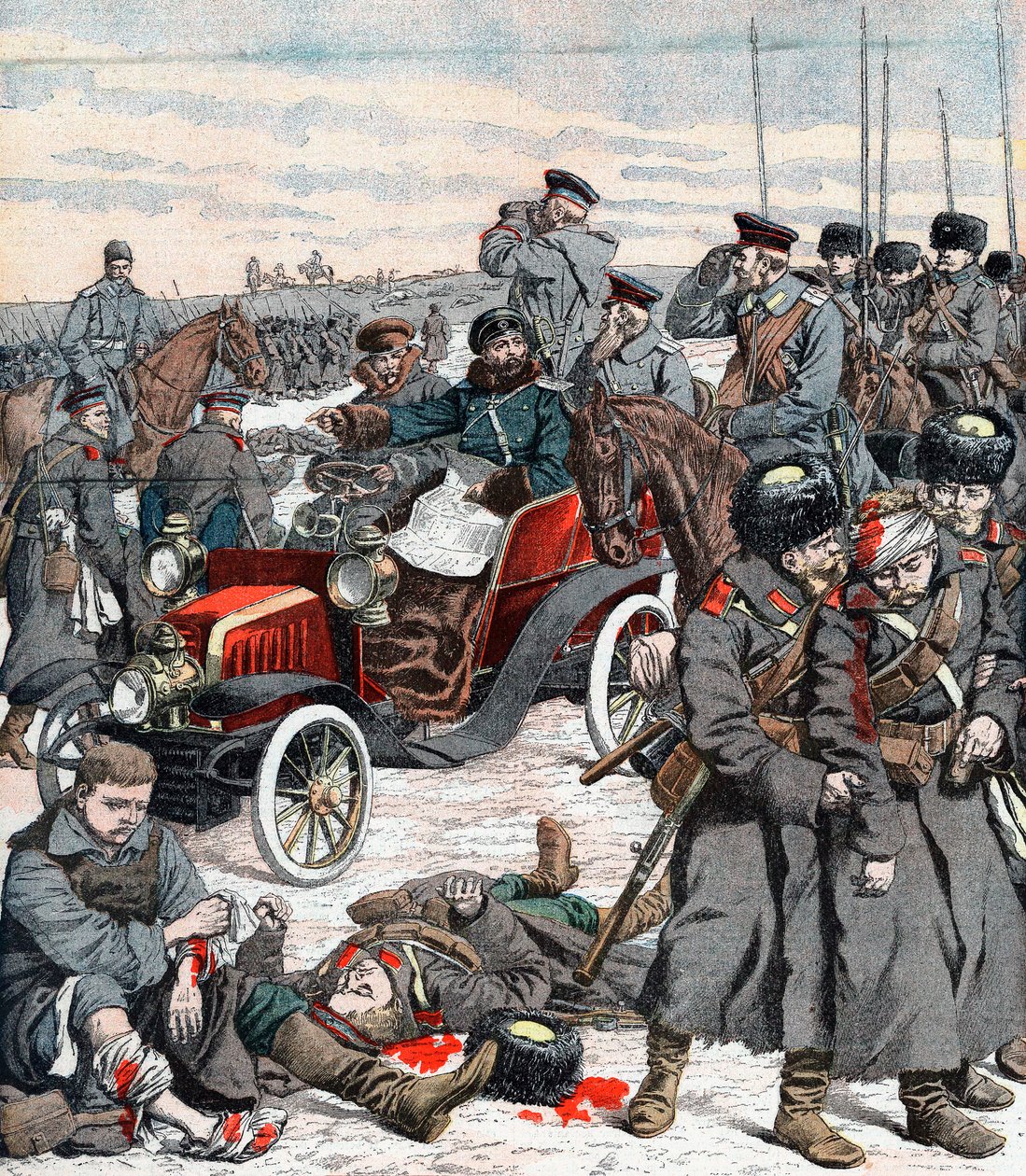 Generale russo che dirige la campagna dalla sua auto, Guerra russo-giapponese da Unbekannt