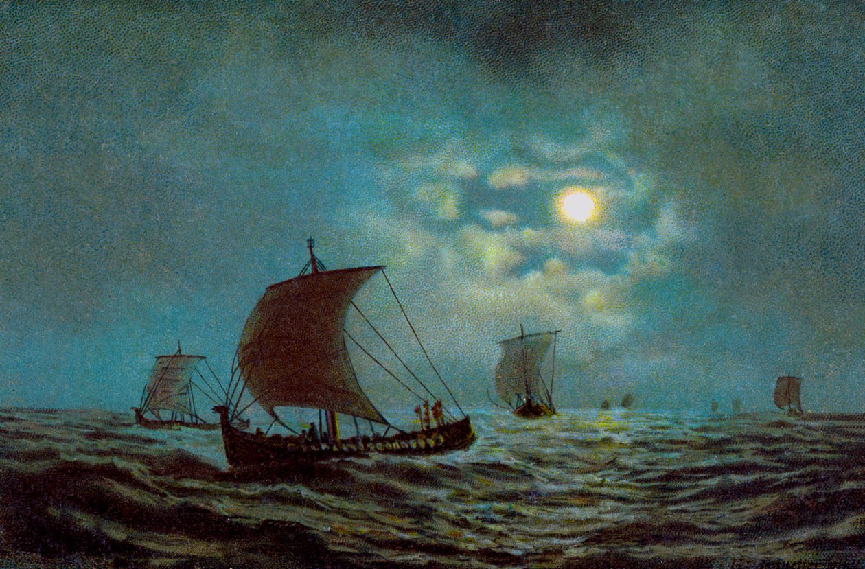 Barche a vela di notte, XX secolo da Unbekannt