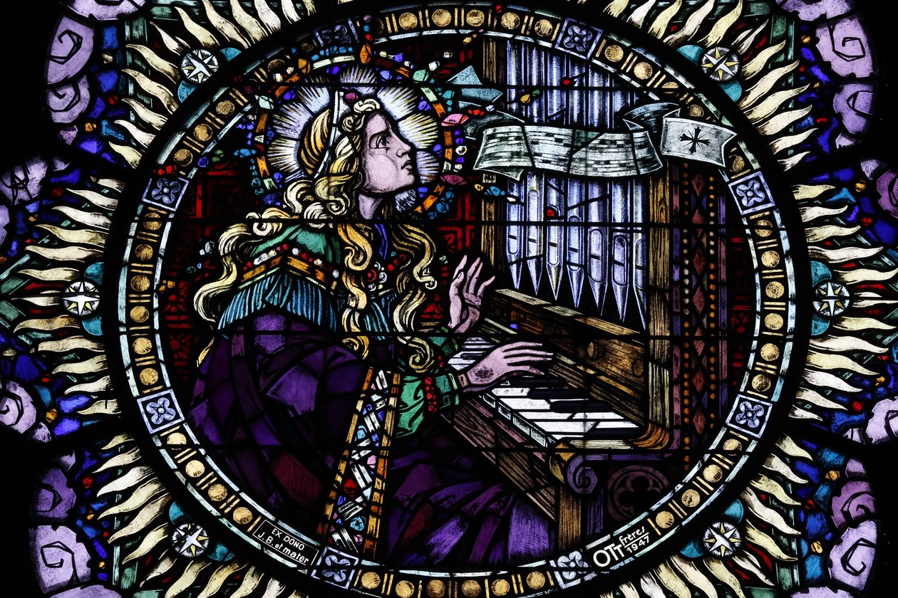 Chiesa cattolica di Saint-Pierre le Jeune. Rosone. Santa Cecilia, patrona dei musicisti. Strasburgo, Francia da Unbekannt