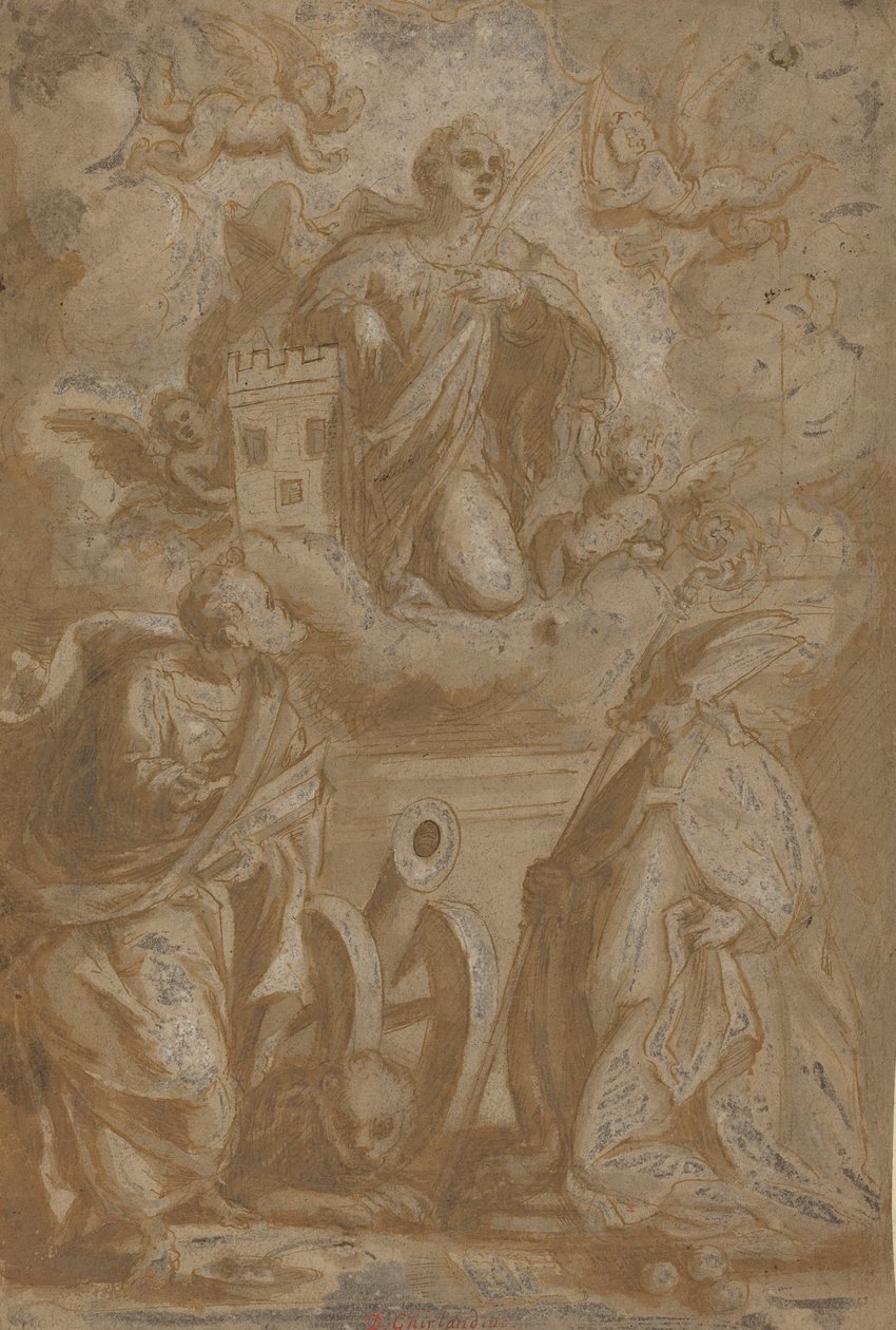 Santa Barbara in gloria con i santi Nicola e Girolamo da Unbekannt