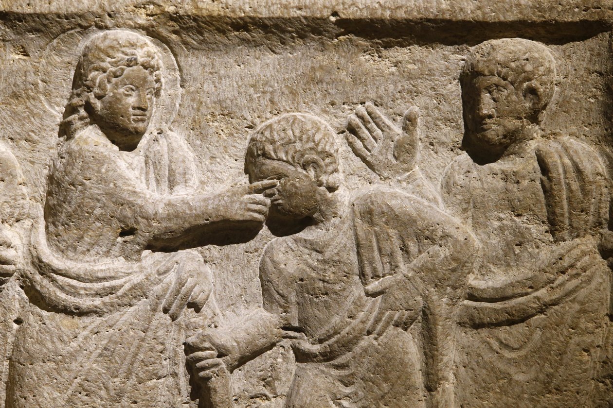 Abbazia di San Vittore, Marsiglia. Dettaglio del sarcofago: Gesù guarisce un cieco. Francia da Unbekannt