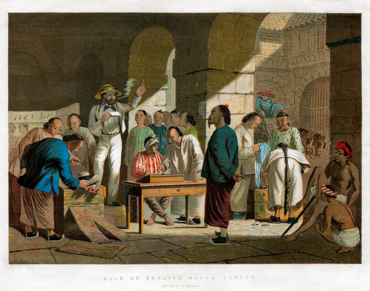 Vendita di merci inglesi, Canton, 1858 da Unbekannt