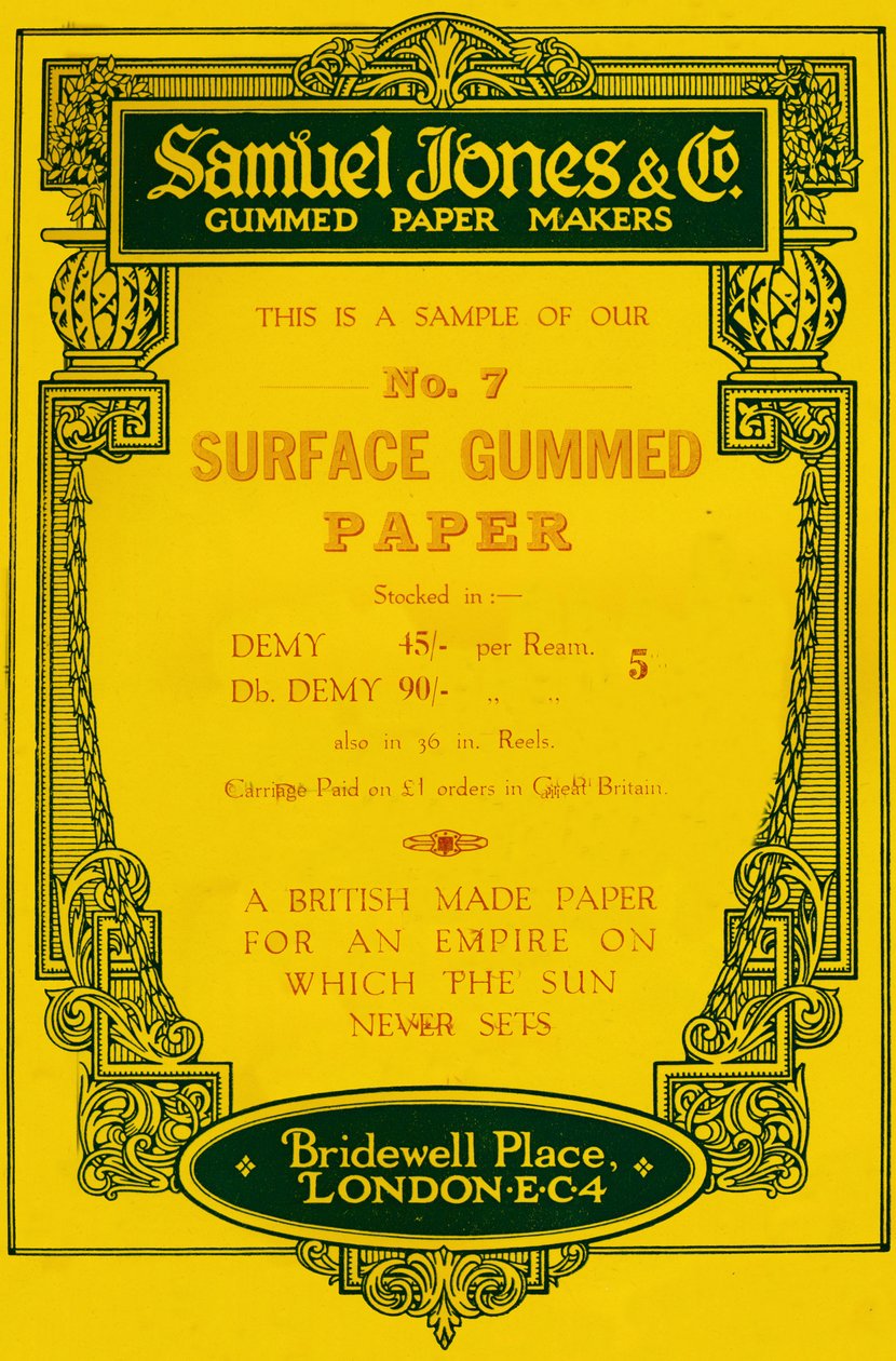 Pubblicità di Samuel Jones & Company Gummed Paper Makers, 1919 da Unbekannt