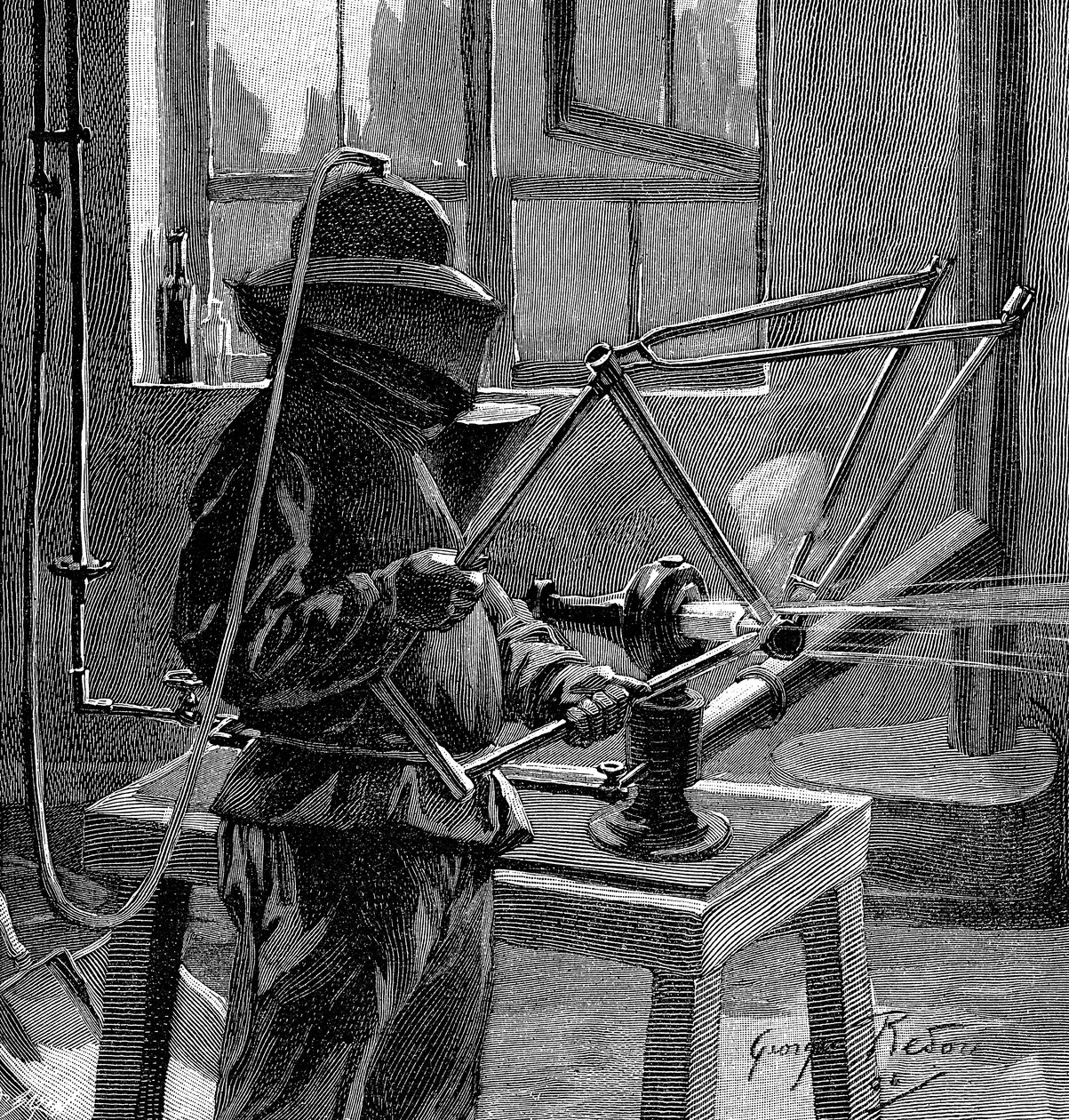 Sabbiatura delle giunture di un telaio di bicicletta, Francia, 1896 da Unbekannt