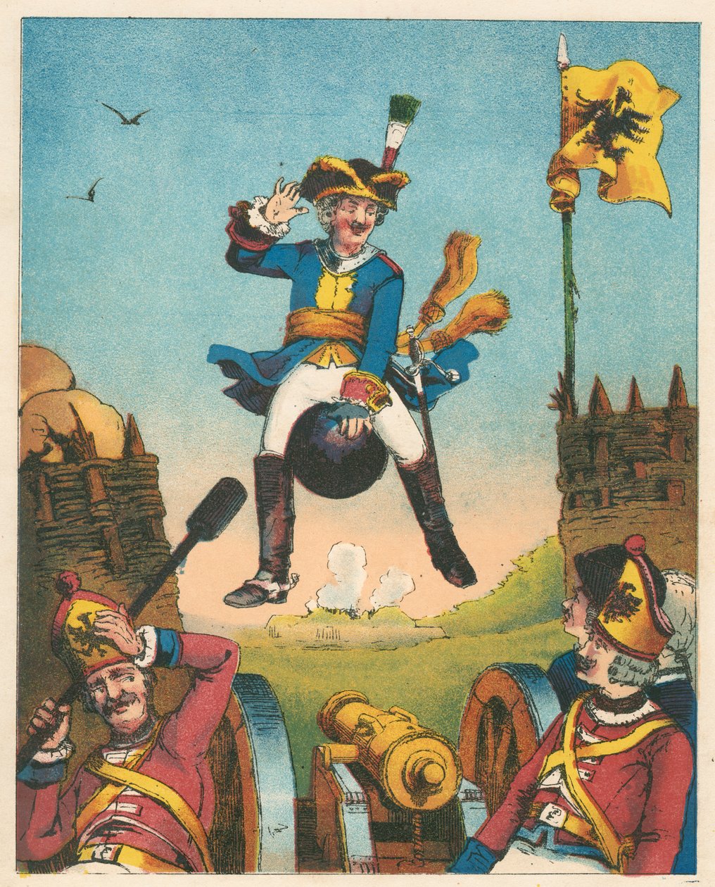 Scena da Le avventure del Barone di Munchausen di Rudolph Erich Raspe, c1850 da Unbekannt