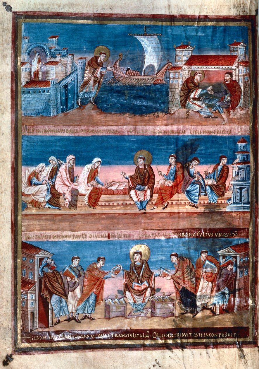 Scene della vita di San Girolamo, dalla Bibbia di Carlo il Calvo, IX secolo da Unbekannt