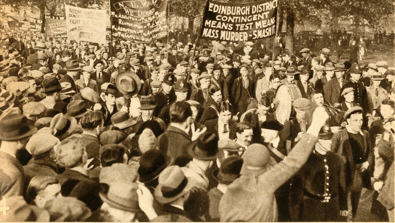 Manifestanti scozzesi, proteste contro il Means Test, Hyde Park, Londra, 1932, 1933 da Unbekannt